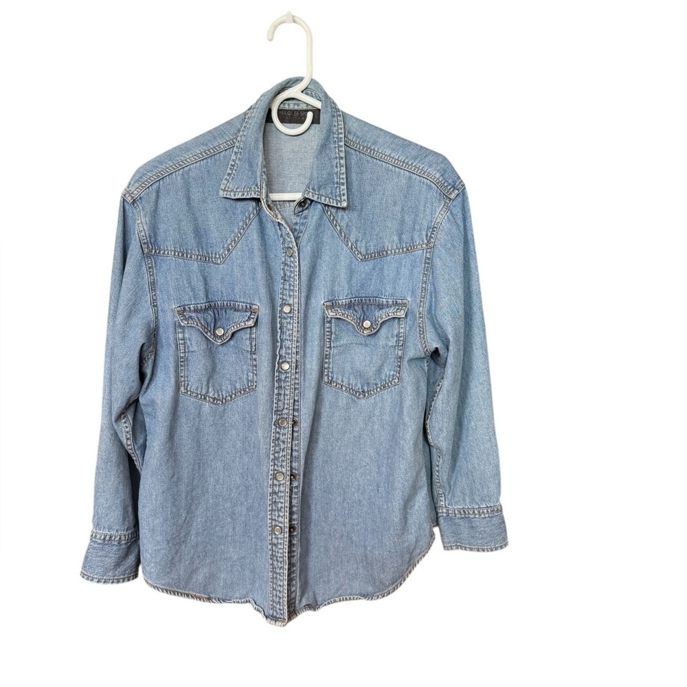 Western CLASSQUES SPORT Denim Shirt Medium Wash Blue Snaps MP - Picture 2 of 8